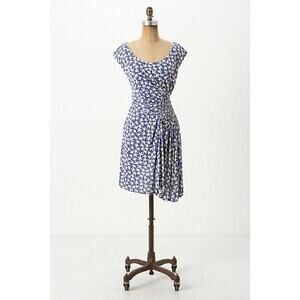 Anthropologie White Gulls Dress Size S Vintage Blue Ruched Bird Print 2012